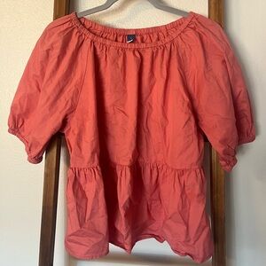 Old Navy Coral Off-Shoulder Puff Sleeve Peplum Top